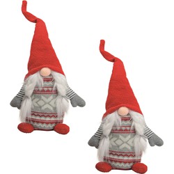 2x stuks pluche gnome/dwerg decoratie poppen/knuffels rood/grijs vrouwtje 45 x 14 cm - Kerstman pop