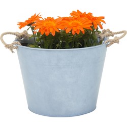 Mega Collections plantenpot/bloempot Old Rope - zink - zilver - D40 X H29 cm - IJzeren emmer / teil