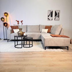 Hoekbank Yara met chaise longue rechts chenille beige