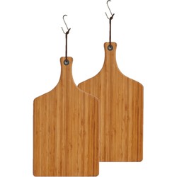 2x stuks bamboe houten snijplanken/serveerplanken met handvat 44 x 25 cm - Snijplanken