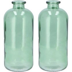 DK Design Bloemenvaas fles model - 2x - helder gekleurd glas - zeegroen - D11 x H25 cm - Vazen