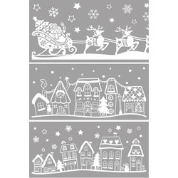 Raamsticker kersthuisjes en kerstman 3 assorti 49x23 cm wit