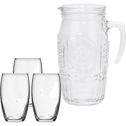 Bormioli Rocco schenkkan/waterkan van glas 1,8 liter met 6x waterglazen van 375 ml - Waterkannen