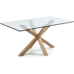 Kave Home - Argo glazen tafel en stalen poten met houteffect 160 x 90 cm