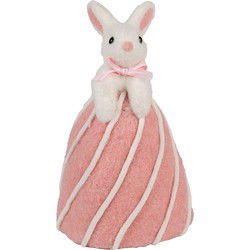 Clayre & Eef Decoratie Beeld Konijn Wit Roze Textiel