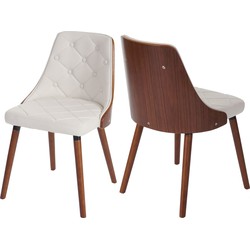 Cosmo Casa  2-Delige set eetkamerstoel - Bezoekersstoel keukenstoel - Walnoot - look gebogen hout - Kunstleer wit