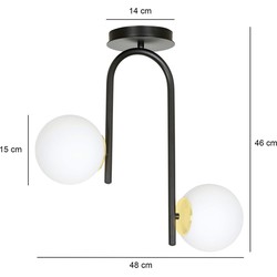 Tampere gebogen zwarte en goud plafondlamp met 2 glazen witte bollen E14