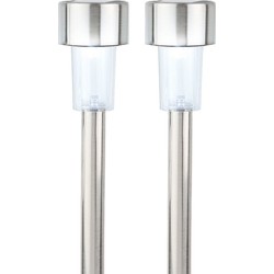 2x Buitenlampen/tuinlampen 36 cm RVS zilver op steker koel wit - Prikspotjes