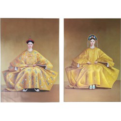 Fine Asianliving Schilderij Set/2 Chinees Keizer Paar Handgeschilderd