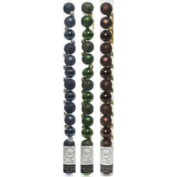 42x Stuks kunststof kerstballen mix donkerbruin/donkerblauw/donkergroen 3 cm - Kerstbal