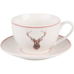 Clayre & Eef Kop en schotel  200 ml Beige Porselein Hert Servies