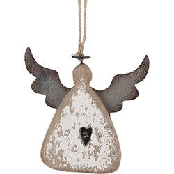 Clayre & Eef Decoratie Hanger Engel Bruin Wit Hout