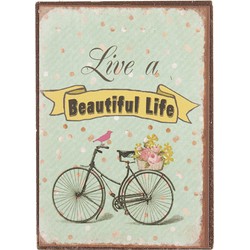 Clayre & Eef Decoratie Magneet  5x7 cm Groen Ijzer Rechthoek Beautiful Life Koelkast Magneet