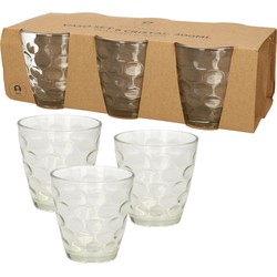 18x Stuks transparante waterglazen/drinkglazen cirkels relief 300 ml van glas - Drinkglazen