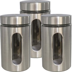 5x stuks voedsel bewaren keuken voorraad pot - zilver metaal - deksel - 1000 ml - Voorraadpot