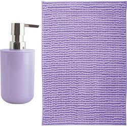 MSV badkamer droogloop mat - Milano - 40 x 60 cm - met bijpassend zeeppompje - lila paars - Badmatjes