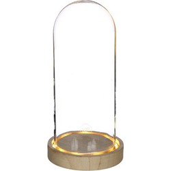 Ideas 4 Seasons Decoratie stolp - glas - houten plateau - LED licht - D10 x H20,5 cm - Decoratieve stolpen