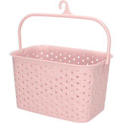 PlasticForte Wasknijpers ophang mandje aan haak - 23 x 17 x 13 cm - oud roze - gevlochten kunststof - knijperszakken