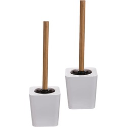 5five Toiletborstel met houder - 2x - wit - kunststof/bamboe - 38 cm - Toiletborstels
