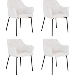 QUVIO Eetkamerstoel Lima - Bouclé - Staal - Wit - Set van 4