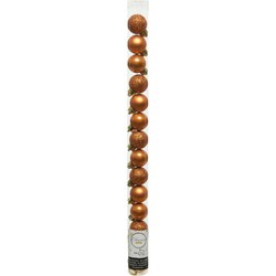 Decoris Mini kerstballen - 14x st - cognac bruin - D3 cm - kunststof - Kerstbal