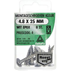 Montageschr. 4,8x25mm wit/rvs 8st