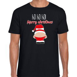 Bellatio Decorations fout Kerst t-shirt heren - Kerstman - zwart - Merry Christmas S - kerst t-shirts