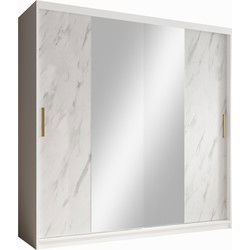 Meubella Kledingkast Marmer 2 - Wit - 200 cm - Met spiegel