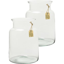 Transparante melkbus vaas 2x van eco glas 19 x 25 cm - Vazen