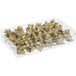 Instekers - gouden - glitter sterren - 4 cm - voordeelverpakking - Kerststukjes