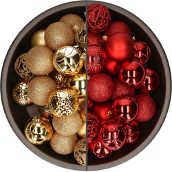 74x stuks kunststof kerstballen mix van goud en rood 6 cm - Kerstbal