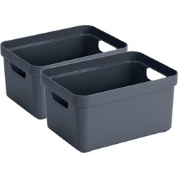2x stuks donkerblauwe opbergboxen/opbergmanden 13 liter kunststof - Opbergbox