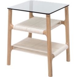 Fawn side table houten bijzettafel whitewash - met glazen tafelblad grey - 42 x 34 cm