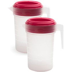 Plasticforte Waterkan met deksel - 2x - fuchsia - 2L- kunststof - Schenkkannen