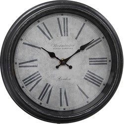 Clayre & Eef Wandklok  Ø 25x4 cm Zwart Grijs Kunststof Glas Westminster Clock Company London Muurklok