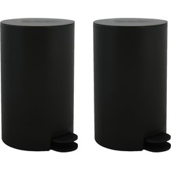 MSV kleine Pedaalemmer - 2x - kunststof - zwart - 3L - 15 x 27 cm - Pedaalemmers