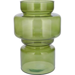 Bellatio Design Bloemenvaas - groen transparant gerecycled glas - D17 x H25 cm - Vazen