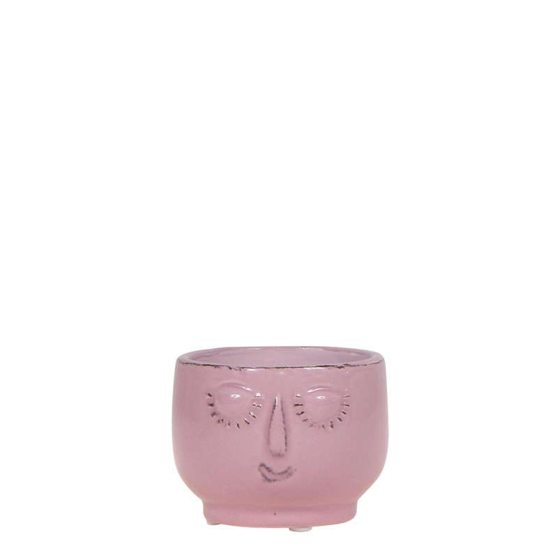 Kolibri Home | Happy face pink bloempot - Roze keramieken sierpot Ø6cm - 