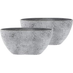 2x stuks bloempot/plantenpot balkonbak van gerecycled kunststof beton grijs D36 x 16 en H16 cm - Plantenpotten