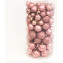 100 Onbreekbare kerstballen in koker mix fluweel roze - Decoris