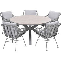 Garden Impressions Lucas tuinset 6-delig valley sand - Tulli tuintafel Ø148x75 cm - light teak vironwood