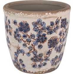 Clayre & Eef Bloempot  Ø 17x16 cm Beige Blauw Keramiek Bloemen Bloempot Binnen