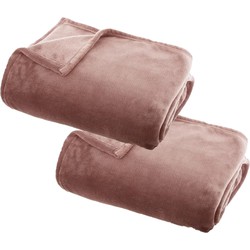 2x Stuks Fleece deken/fleeceplaid oud roze 130 x 180 cm polyester - Plaids