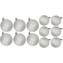Kerstversiering set glitter kerstballen zilver 6 - 8 cm - pakket van 30x stuks - Kerstbal