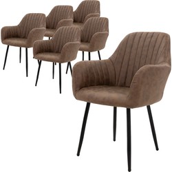 3x eetkamerstoelen met rugleuning & armleuning set van 2 bruin kunstleer met metalen poten ML-Design