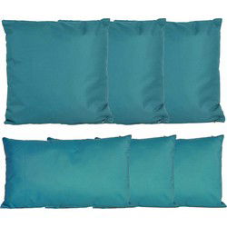 Bank/tuin kussens set - binnen/buiten - 6x stuks -petrol blauw - In 2 formaten laag/hoog - Sierkussens