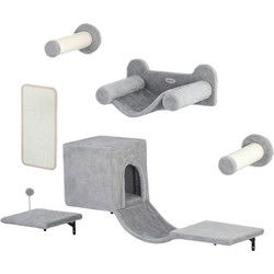 Klimmuur voor Katten 6-delig - met Hangmat en Platform en Krabplank - Grijs