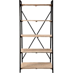 Clayre & Eef Boekenrek  90x47x191 cm Zwart Hout Ijzer Rechthoek Opbergrek