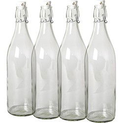 Gerimport Beugelfles - 12x stuks - weckfles met beugeldop - 1 liter - Decoratieve flessen