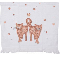 Clayre & Eef Gastendoekje  40x66 cm Wit Bruin Katoen Rechthoek Katten Toilet Handdoek